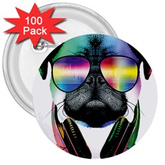 Dj Pug Cool Dog 3  Buttons (100 Pack)  by alexamerch