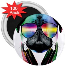 Dj Pug Cool Dog 3  Magnets (100 Pack) by alexamerch