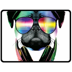 Dj Pug Cool Dog Fleece Blanket (large)  by alexamerch