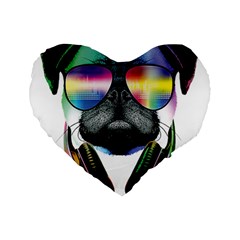 Dj Pug Cool Dog Standard 16  Premium Flano Heart Shape Cushions by alexamerch