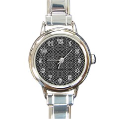 Black And White Tribal Print Round Italian Charm Watch by dflcprints