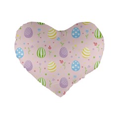 Easter Pattern Standard 16  Premium Flano Heart Shape Cushions by Valentinaart