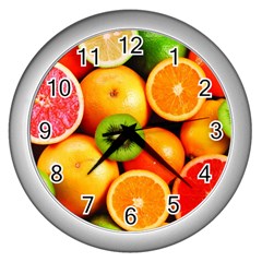 Mixed Fruit 1 Wall Clocks (silver)  by trendistuff