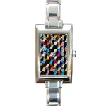 Abstract Multicolor Cubes 3d Quilt Fabric Rectangle Italian Charm Watch Front