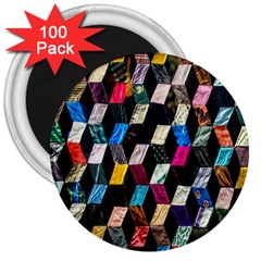 Abstract Multicolor Cubes 3d Quilt Fabric 3  Magnets (100 Pack) by Sapixe