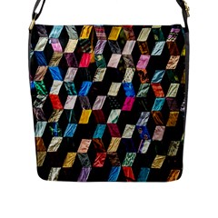 Abstract Multicolor Cubes 3d Quilt Fabric Flap Messenger Bag (l)  by Sapixe