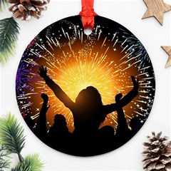 Celebration Night Sky With Fireworks In Various Colors Ornament (round) by Sapixe