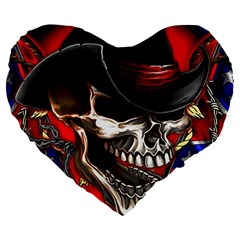 Confederate Flag Usa America United States Csa Civil War Rebel Dixie Military Poster Skull Large 19  Premium Heart Shape Cushions by Sapixe