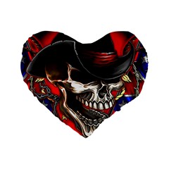 Confederate Flag Usa America United States Csa Civil War Rebel Dixie Military Poster Skull Standard 16  Premium Flano Heart Shape Cushions by Sapixe