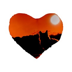 Sunset Cat Shadows Silhouettes Standard 16  Premium Heart Shape Cushions by Nexatart