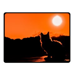 Sunset Cat Shadows Silhouettes Double Sided Fleece Blanket (small)  by Nexatart