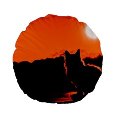 Sunset Cat Shadows Silhouettes Standard 15  Premium Flano Round Cushions by Nexatart