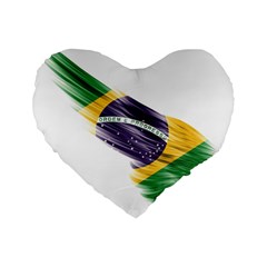 Flag Of Brazil Standard 16  Premium Heart Shape Cushions by Sapixe