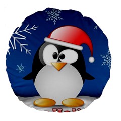 Happy Holidays Christmas Card With Penguin Large 18  Premium Round Cushions by Sapixe