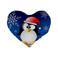 Happy Holidays Christmas Card With Penguin Standard 16  Premium Heart Shape Cushions by Sapixe