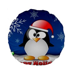 Happy Holidays Christmas Card With Penguin Standard 15  Premium Flano Round Cushions by Sapixe