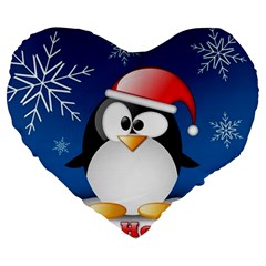 Happy Holidays Christmas Card With Penguin Large 19  Premium Flano Heart Shape Cushions by Sapixe