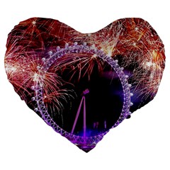 Happy New Year Clock Time Fireworks Pictures Large 19  Premium Heart Shape Cushions by Sapixe