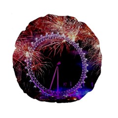 Happy New Year Clock Time Fireworks Pictures Standard 15  Premium Flano Round Cushions by Sapixe