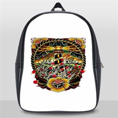 Tattoo Art Print Traditional Artwork Lighthouse Wave School Bag (large) by Sapixe