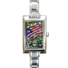 Usa United States Of America Images Independence Day Rectangle Italian Charm Watch by Sapixe