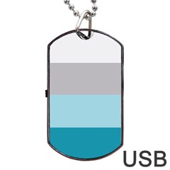 Blue Gray Striped Pattern Horizontal Stripes Dog Tag Usb Flash (two Sides) by yoursparklingshop