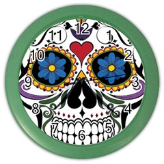 Cranium Sugar Skull Color Wall Clocks by StarvingArtisan