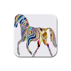 Horse Equine Psychedelic Abstract Rubber Square Coaster (4 Pack)  by Simbadda