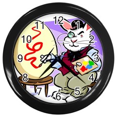 Bunny Easter Artist Spring Cartoon Wall Clocks (black) by Simbadda