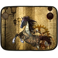 Awesome Steampunk Horse, Clocks And Gears In Golden Colors Double Sided Fleece Blanket (mini)  by FantasyWorld7