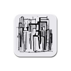 Black And White City Rubber Square Coaster (4 Pack)  by digitaldivadesigns