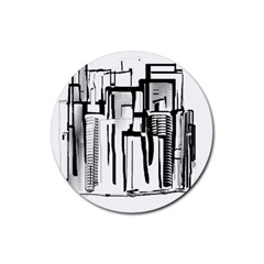 Black And White City Rubber Coaster (round)  by digitaldivadesigns