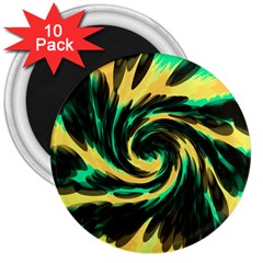 Swirl Black Yellow Green 3  Magnets (10 Pack)  by BrightVibesDesign