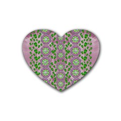 Ivy And  Holm Oak With Fantasy Meditative Orchid Flowers Rubber Coaster (heart)  by pepitasart