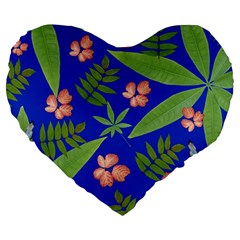 Leaves On Blue Large 19  Premium Heart Shape Cushions by LoolyElzayat