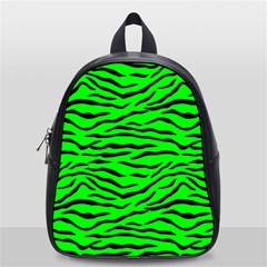 Bright Neon Green And Black Tiger Stripes  School Bag (small) by PodArtist