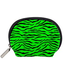 Bright Neon Green And Black Tiger Stripes  Accessory Pouches (small)  by PodArtist