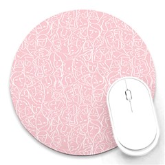 Elios Shirt Faces In White Outlines On Pale Pink Cmbyn Round Mousepads by PodArtist