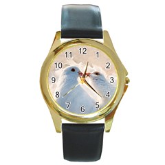 Doves In Love Round Gold Metal Watch by FunnyCow