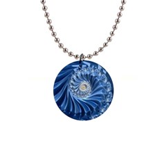 Blue Fractal Abstract Spiral Button Necklaces by Nexatart