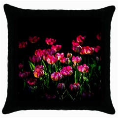 Pink Tulips Dark Background Throw Pillow Case (black) by FunnyCow