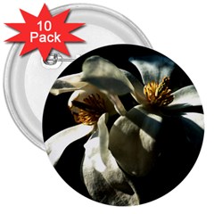 Two White Magnolia Flowers 3  Buttons (10 Pack)  by FunnyCow