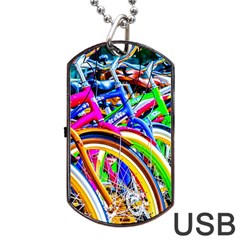 Colorful Bicycles In A Row Dog Tag Usb Flash (one Side) by FunnyCow