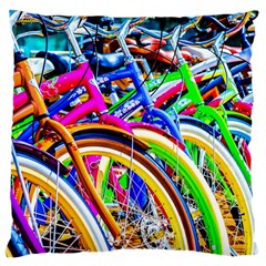 Colorful Bicycles In A Row Large Cushion Case (one Side) by FunnyCow