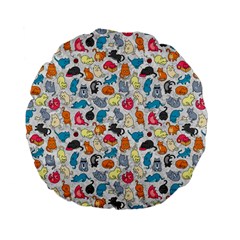 Funny Cute Colorful Cats Pattern Standard 15  Premium Flano Round Cushions by EDDArt