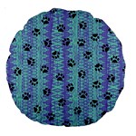 Footprints Cat Black On Batik Pattern Teal Violet Large 18  Premium Round Cushions Front