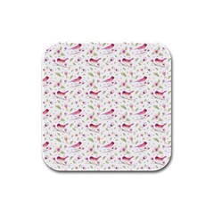 Watercolor Birds Magnolia Spring Pattern Rubber Square Coaster (4 Pack)  by EDDArt