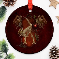 Awesome T Rex Skeleton, Vintage Background Ornament (round) by FantasyWorld7