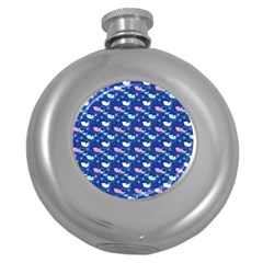 Snow Sleigh Deer Blue Round Hip Flask (5 Oz) by snowwhitegirl