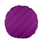 Pink Violet Diagonal Lines Standard 15  Premium Flano Round Cushions Back